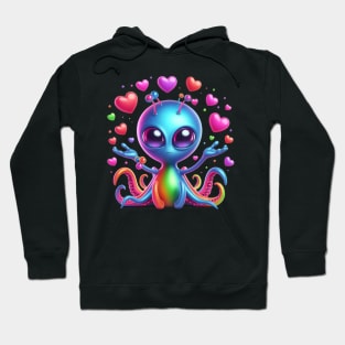 Octopus cute alien with hearts 3D Hoodie